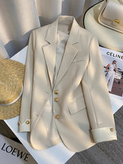 Women's Polyester Suit Jacket Long Sleeve Solid Chic Spring Fall Korean Style 2024