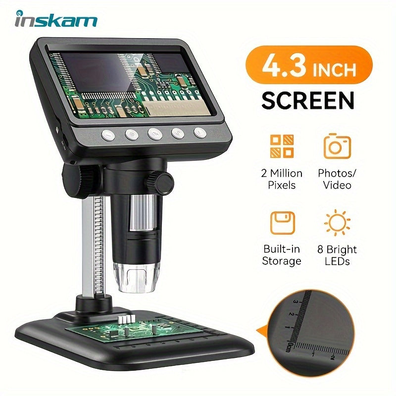 Digital Microscope 1200X 17.78cm/10.92cm with 8 LED Illumination for Biological Research Coin Appraisal and Education