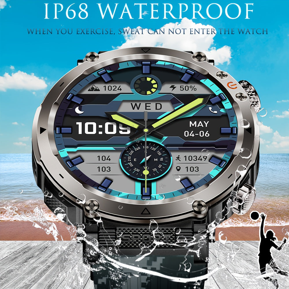 Men's Rugged Smartwatch 1.7 Inch Touchscreen Fitness Tracker Waterproof