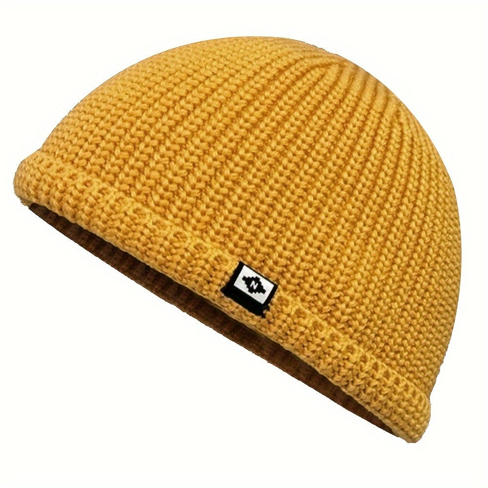 Bir parcha asosiy baliqchi beanie, jinsiga qarab bo'lmagan mustahkam rangli to'qilgan shlyapa, zamonaviy sovuqdan himoya qiluvchi bosh shlyapa, ayollar va erkaklar uchun ribbed beanie