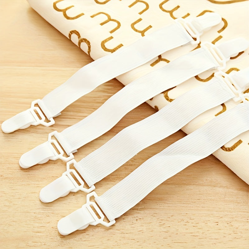 To'rt dona Oq Elastik Yotoq Taktiklari, Moslashtiriladigan Qisqichlar bilan, Noqonun Matodan tayyorlangan, Oson tozalanadigan, To'qilgan Taktiklar