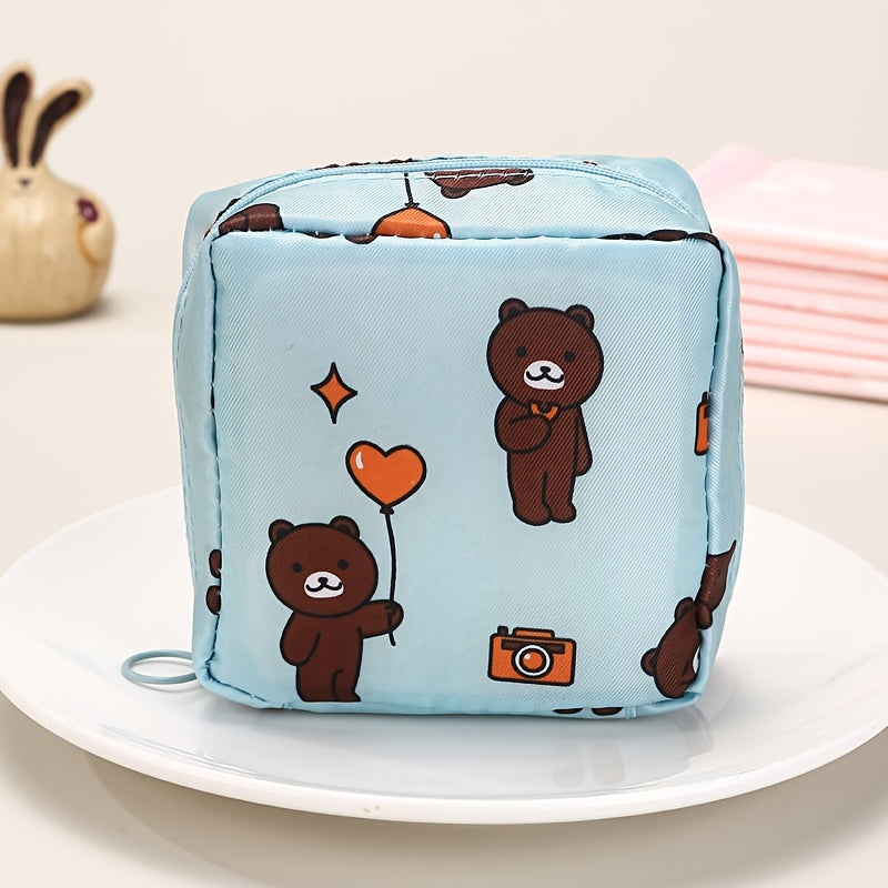 Girls Polyester Organizer Bag with Cartoon Design for Sanitary Napkins Large Capacity Portable Storage