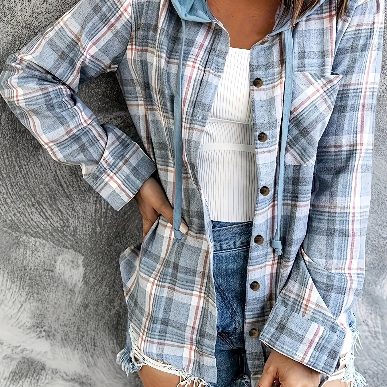 Plus Size Women's Oversized Plaid Shirt Mid-Length Loose Fit Fashionable