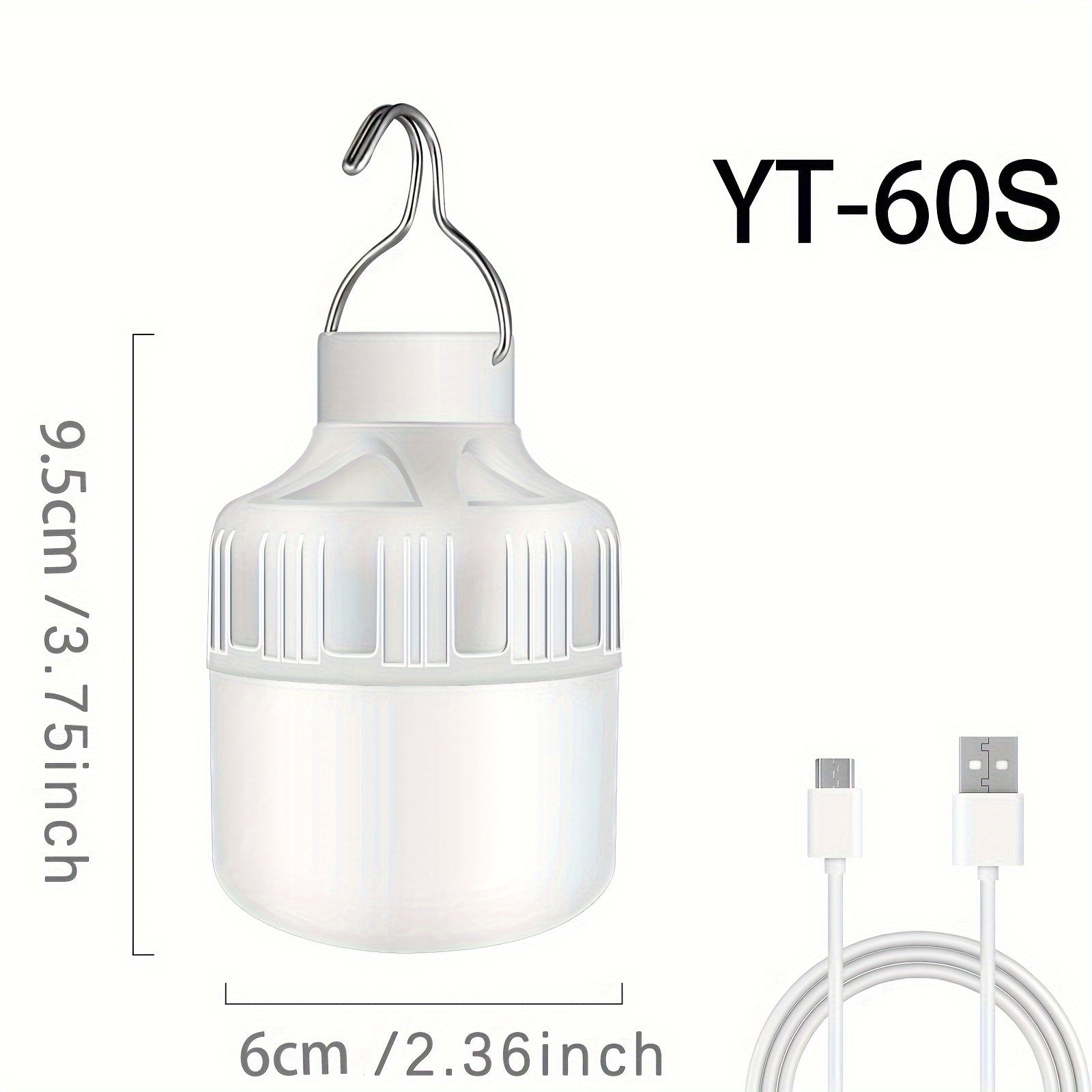 Ultra Bright USB Rechargeable LED Light Bulb with Hook for Camping and Emergency Use