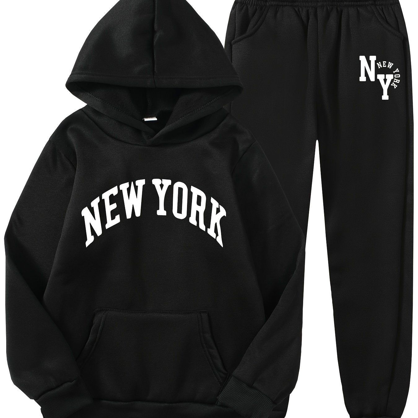 Bolalar uchun Nyu-York harfli printli hoody va sport shimlari to'plami. Kengaytirilgan polyester to'qima matosidan tayyorlangan, cho'ntaklari bor. O'g'il bolalar, qizlar, o'smirlar va bolalar uchun ozgina cho'ziladigan va odatdagi moslikda. Ideal uchun