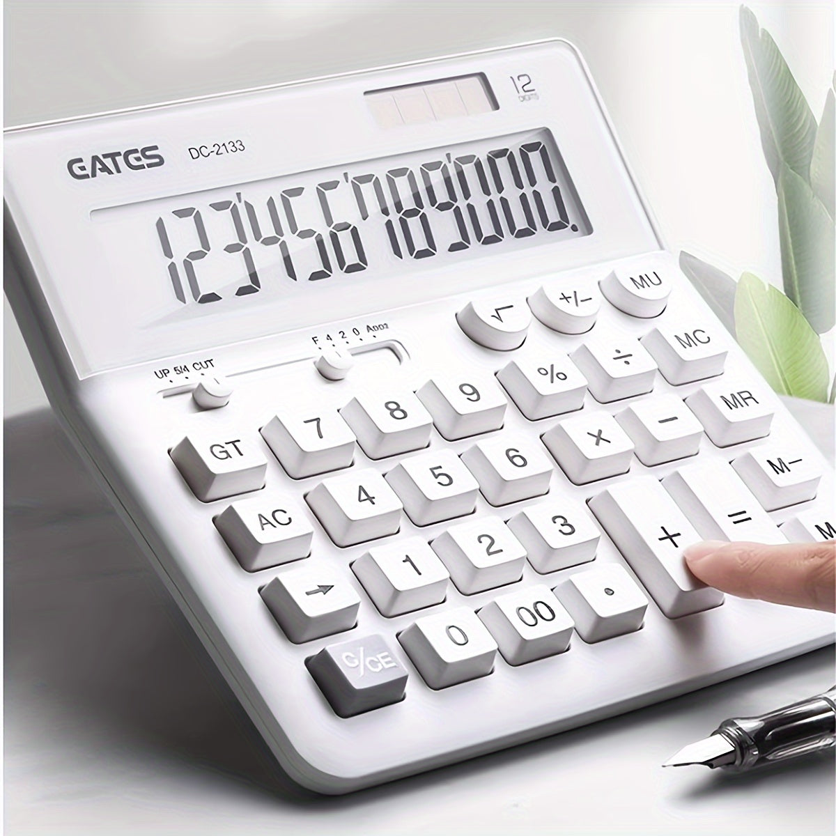 White Solar Calculator 12-Digit Desktop Business Office Office Use