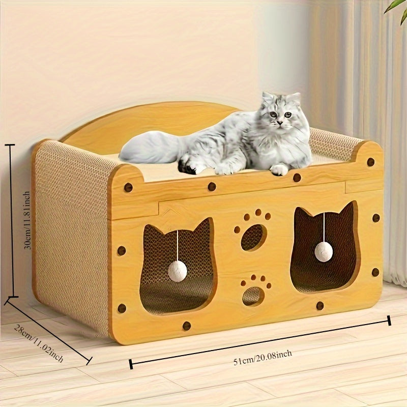 TV-Shaped Cat Scratcher and Resting Mat Durable Cardboard with Ball Toy Claw Care and Relaxation