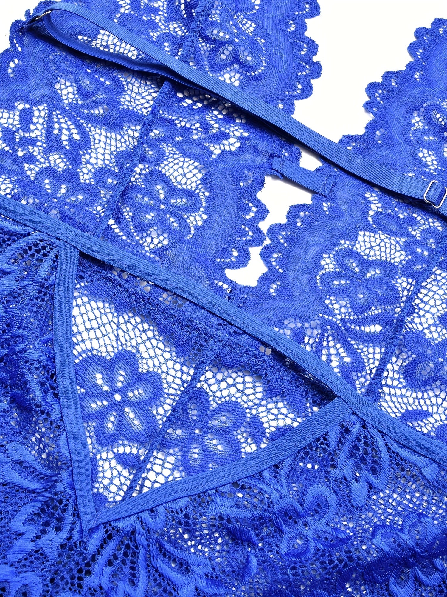 Women's Lingerie Bodysuit Floral Lace Plus Size Deep V Ruffle Halter