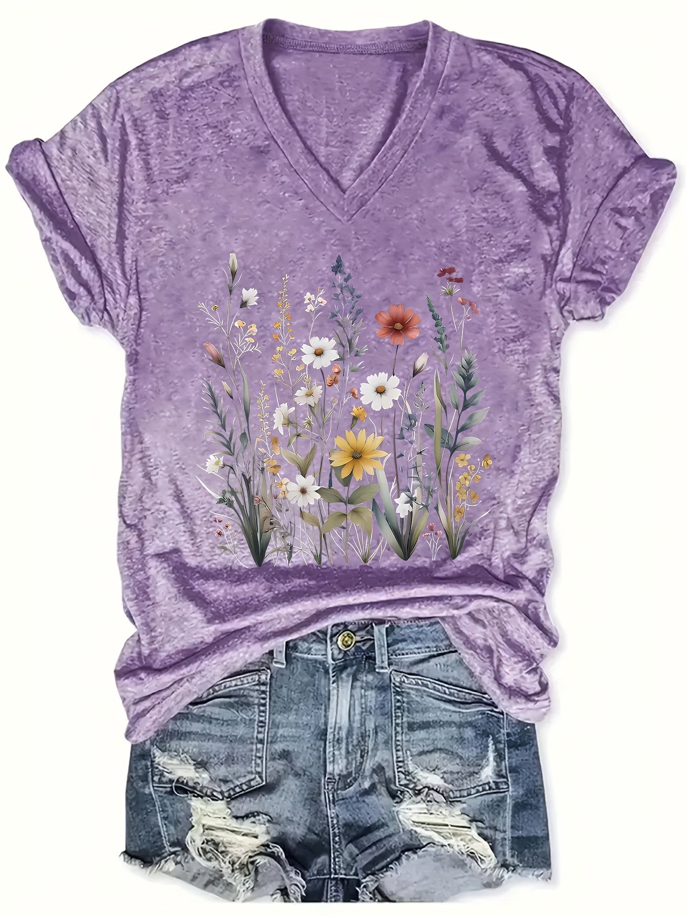 Women's Printed V-Neck T-Shirts Short Sleeve Spring Summer Pack of 3