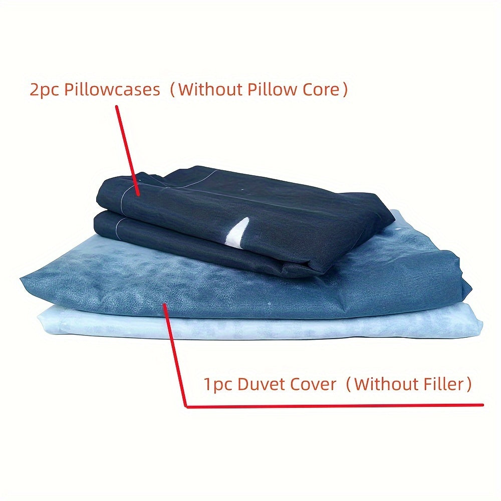 Night Sky Moon Print Bedding Set 3-Piece Duvet Cover and Pillowcases for Bedroom