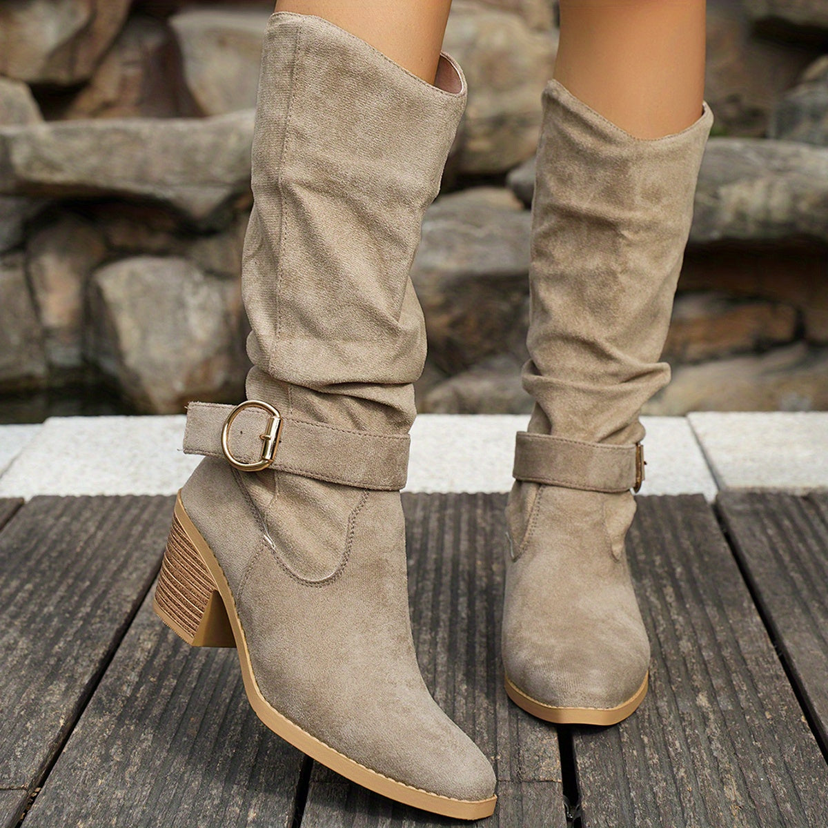 Women's Khaki Slip-On Summer Boots for Travel and Festivals
