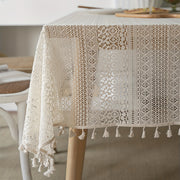 Bohemian Crochet Lace Rectangular Tablecloth for Dining and Parties Polyester Farmhouse Style