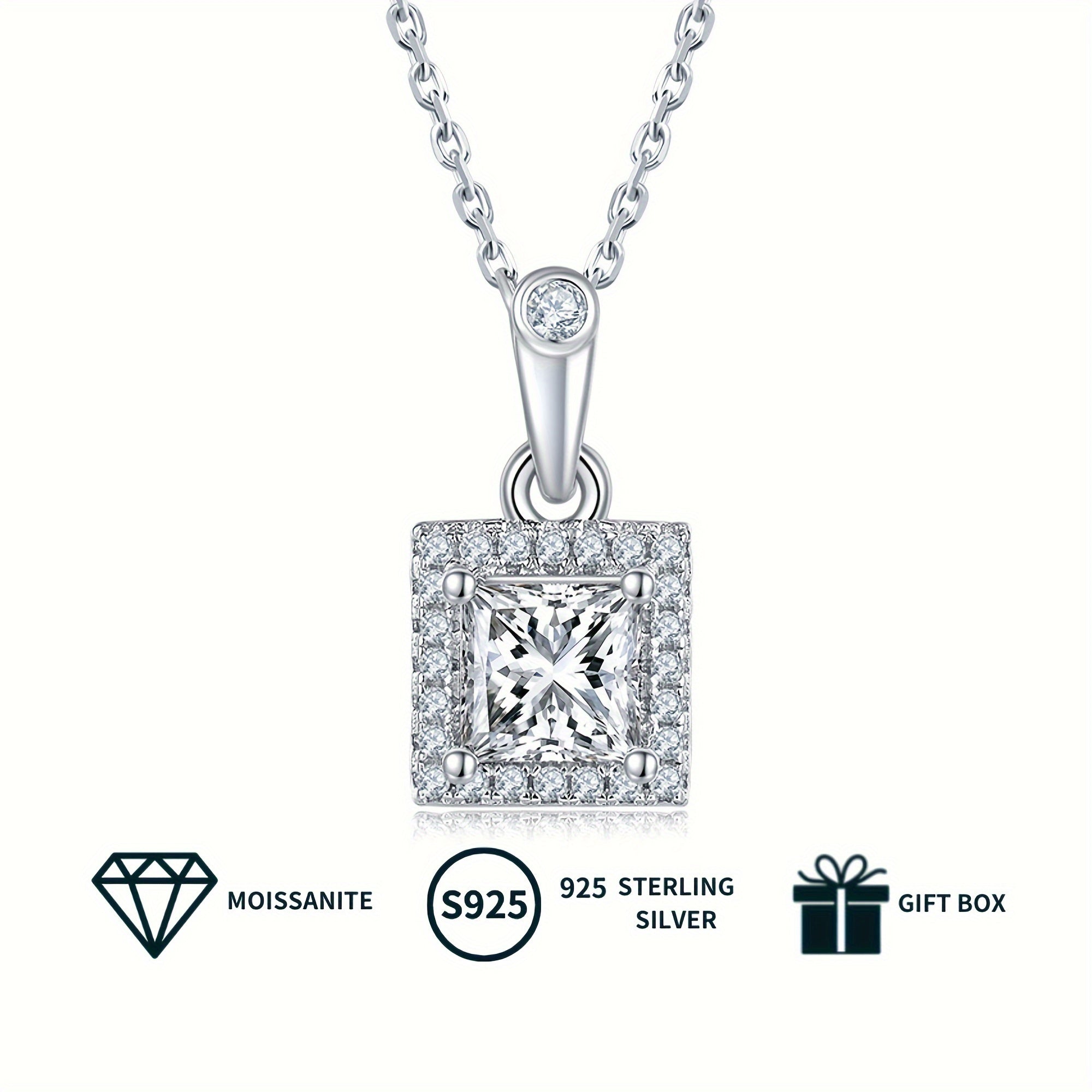 Square Moissanite Jewelry Set for Women with Necklace and Earrings Sterling Silver Engagement Wedding Anniversary Gift