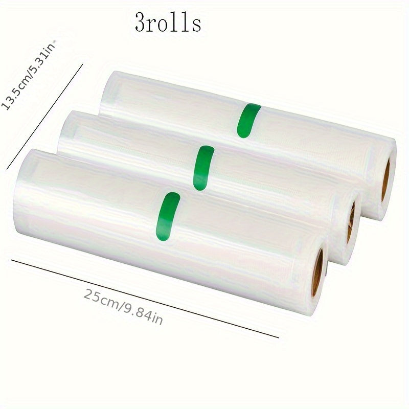 Juego de 3 rollos de bolsas para selladora al vacío para almacenamiento de alimentos, frutas, verduras, carnes