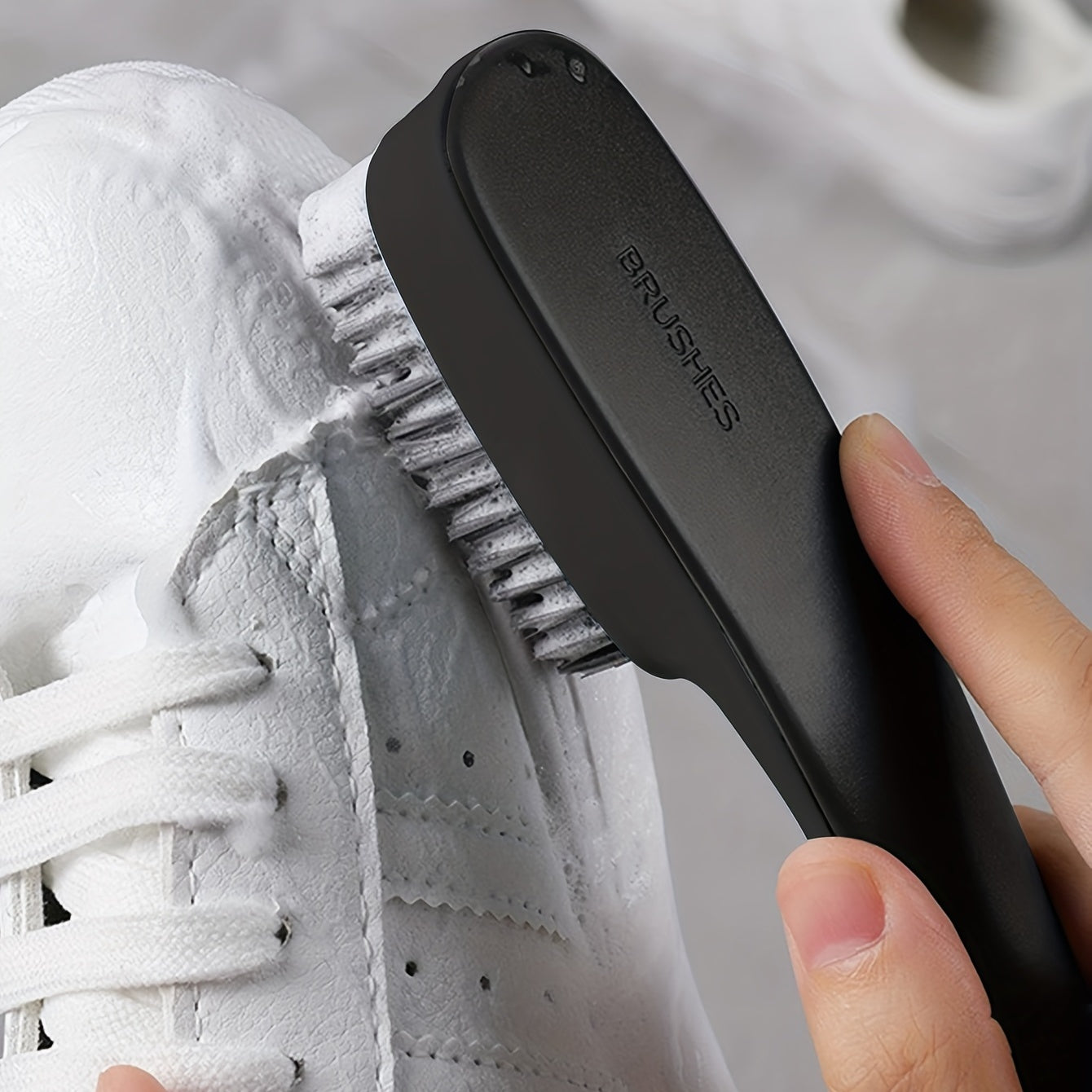 Unisex Soft Bristle Long-Handle Shoe and Clothing Cleaning Brush Black