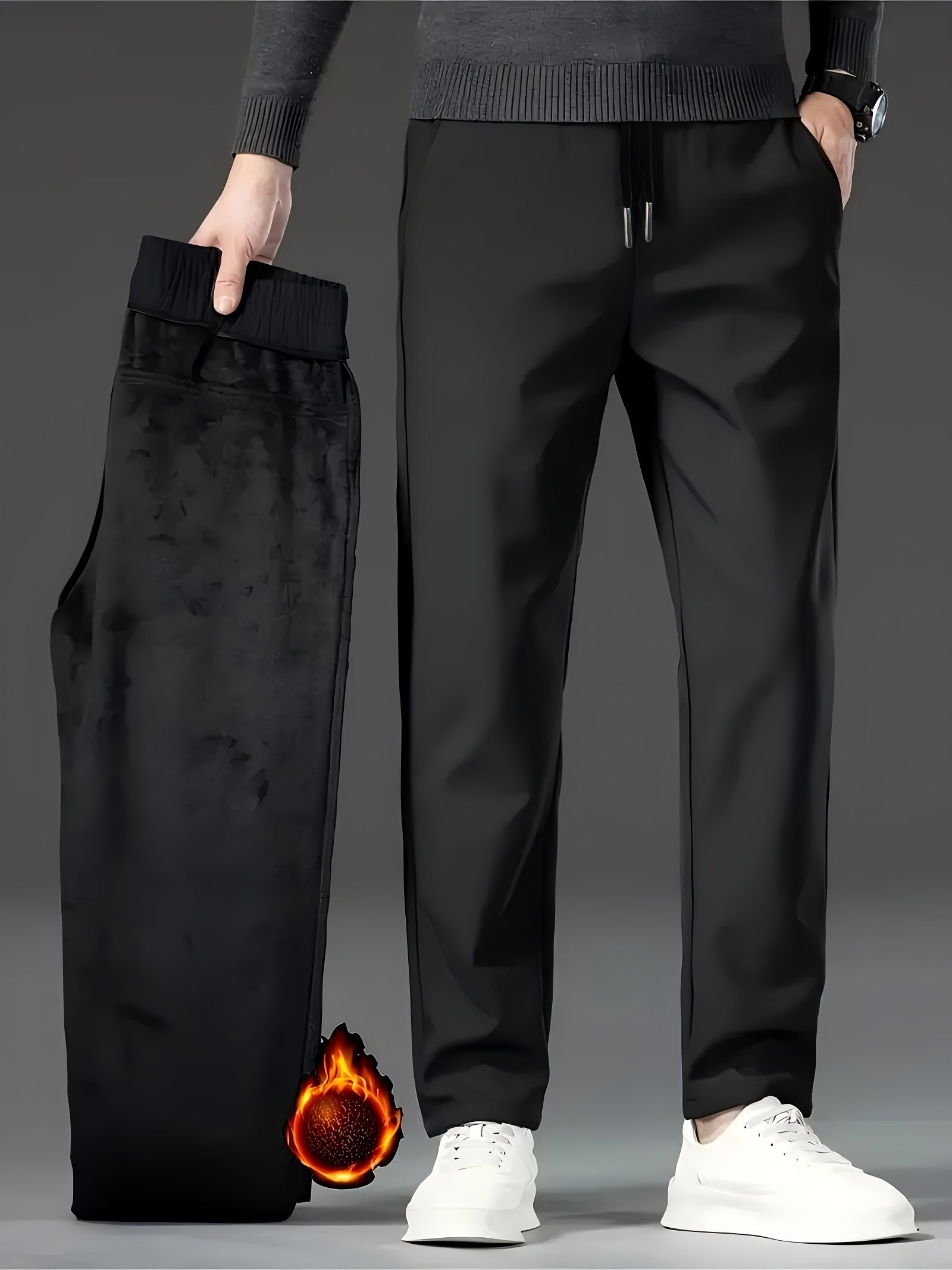 Men's Fleece-Lined Waterproof Windproof Cropped Pants with Drawstring Waist for Fall Winter