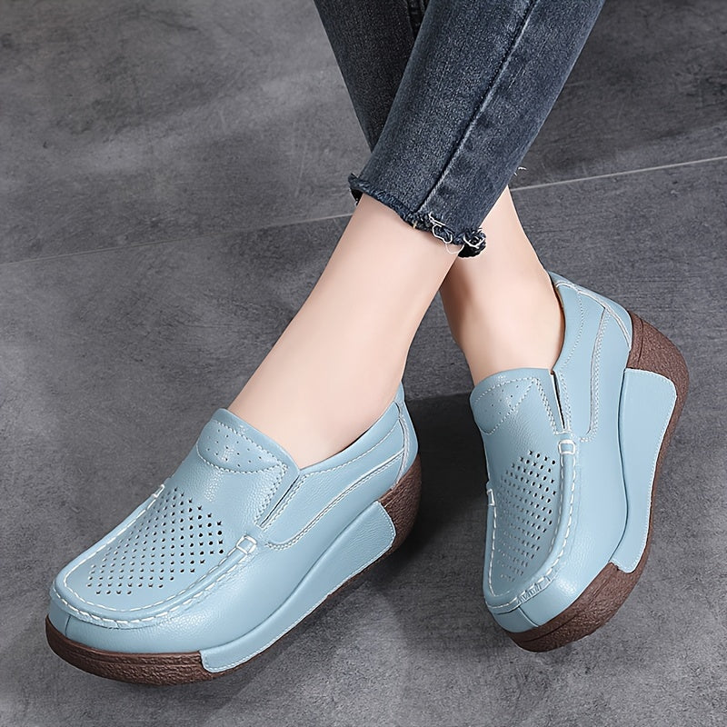 Women's Slip-On Mid-Heel Platform Shoes Breathable Synthetic Upper Light Blue
