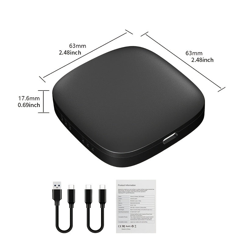 Caja AI CarPlay 3en1 Adaptador inalámbrico con ranura para tarjeta TF y almacenamiento de 32GB