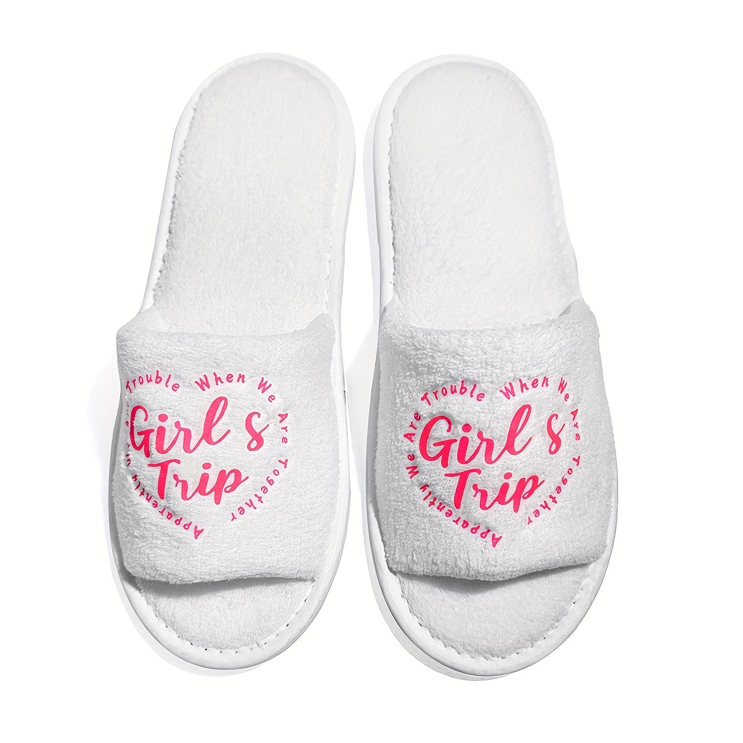 Women's Plush Open-Toe Slide Slippers with Hot Pink Print, Lightweight and Comfortable