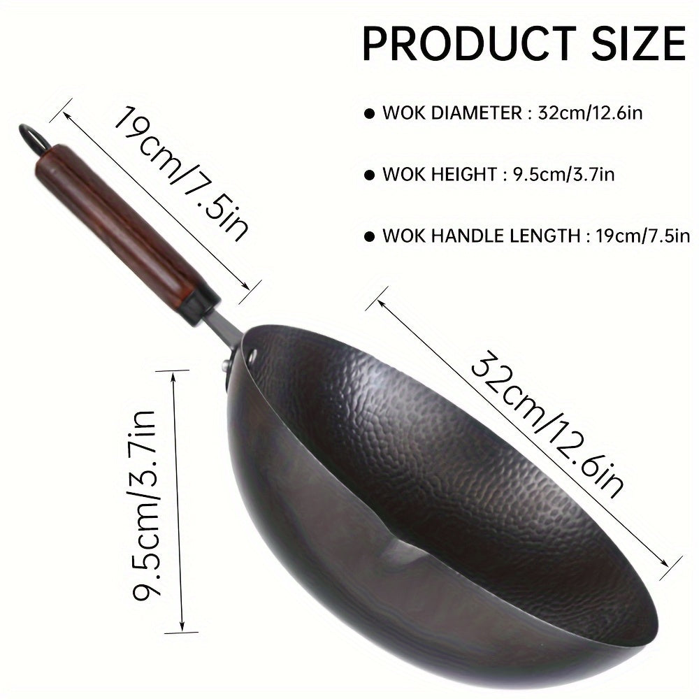 Набор воков из 12 предметов с 32-сантиметровой ковшовой сковородой из кованого железа, антипригарной, совместимой с индукцией