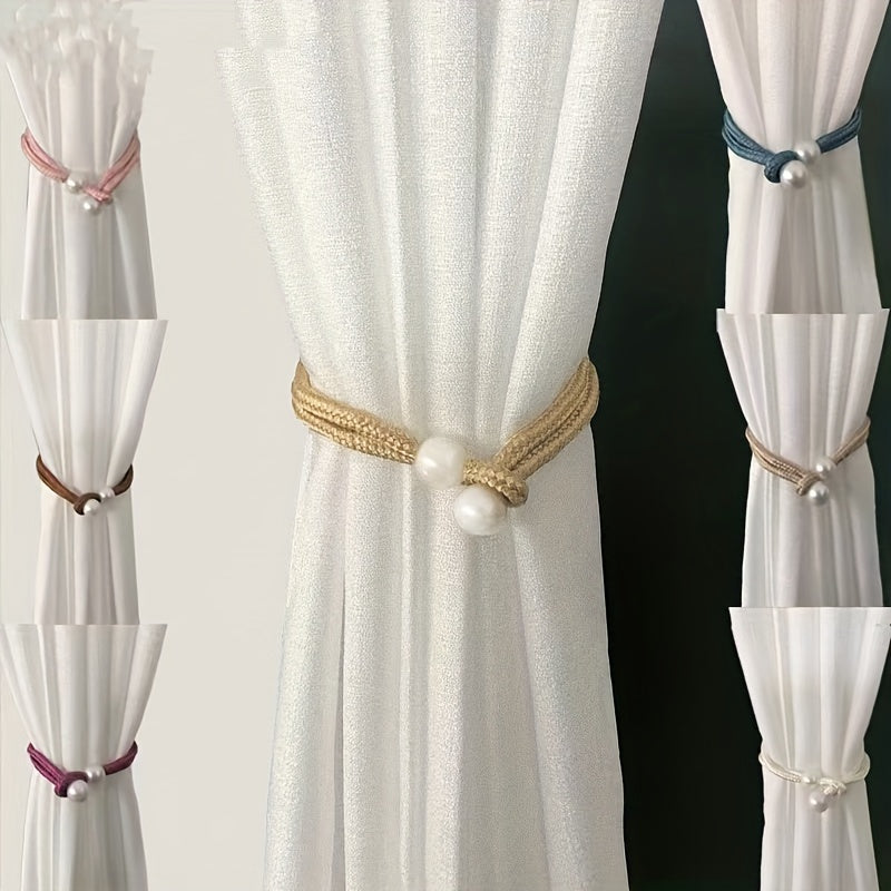 Decorative Curtain Binding Rope with Pearl Accents, 1 or 2 Pieces, Elegant Window Accessory
