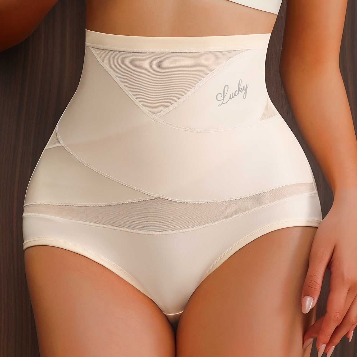 Panties de mujer de cintura alta, transpirables, control de abdomen, con estampado de letras y detalles cruzados