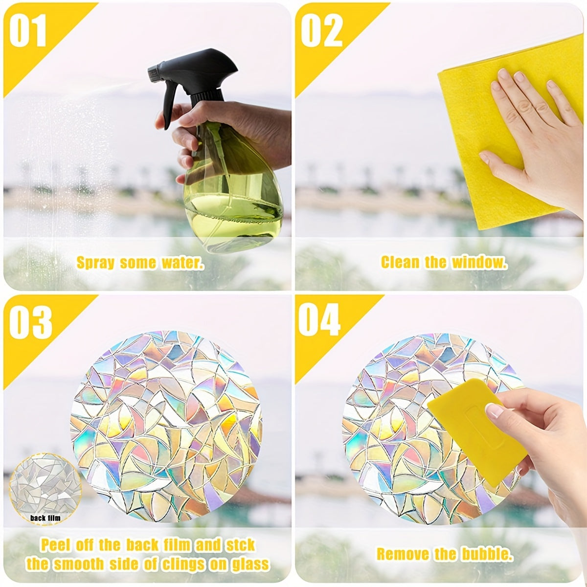 Set of 2 Rainbow Hummingbird Window Clings Decorative Bird Collision Stickers