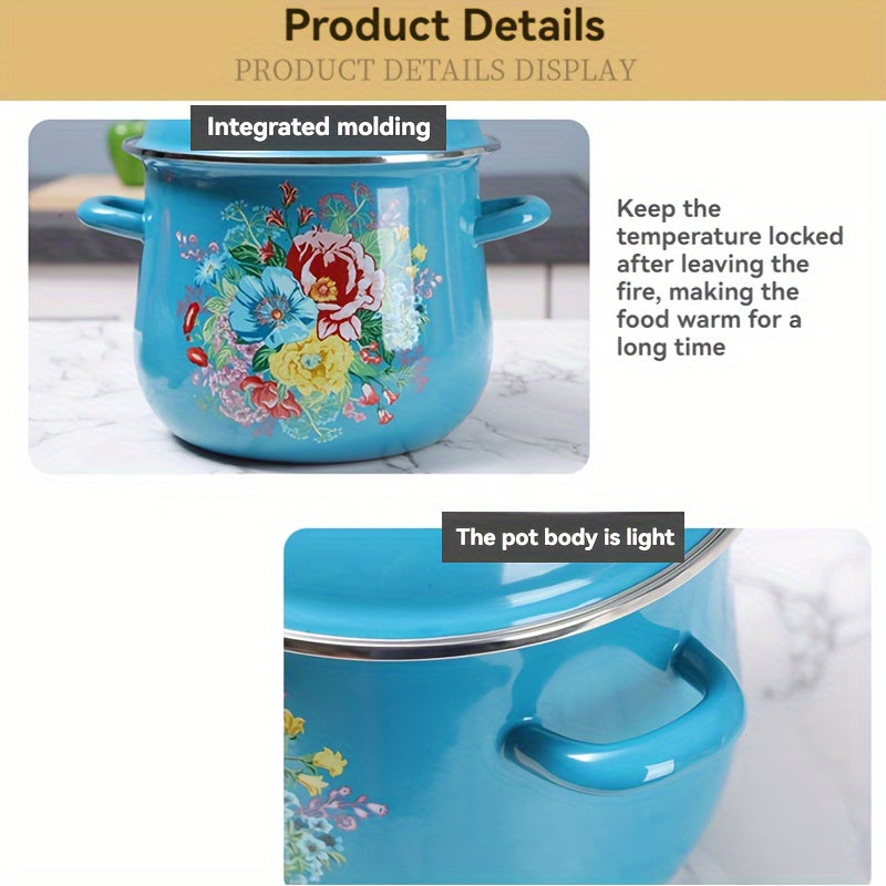 Katta Hajmli Emal Qoplamali Qozon Qopqoq bilan - 117.54oz Sos Qozon, Mustahkam va Tozalash Oson, Uyda yoki Tashqarida Gaz Plitasi Bilan Pishirish Uchun Ideal, Elektr Energiya Talab Qilmaydi