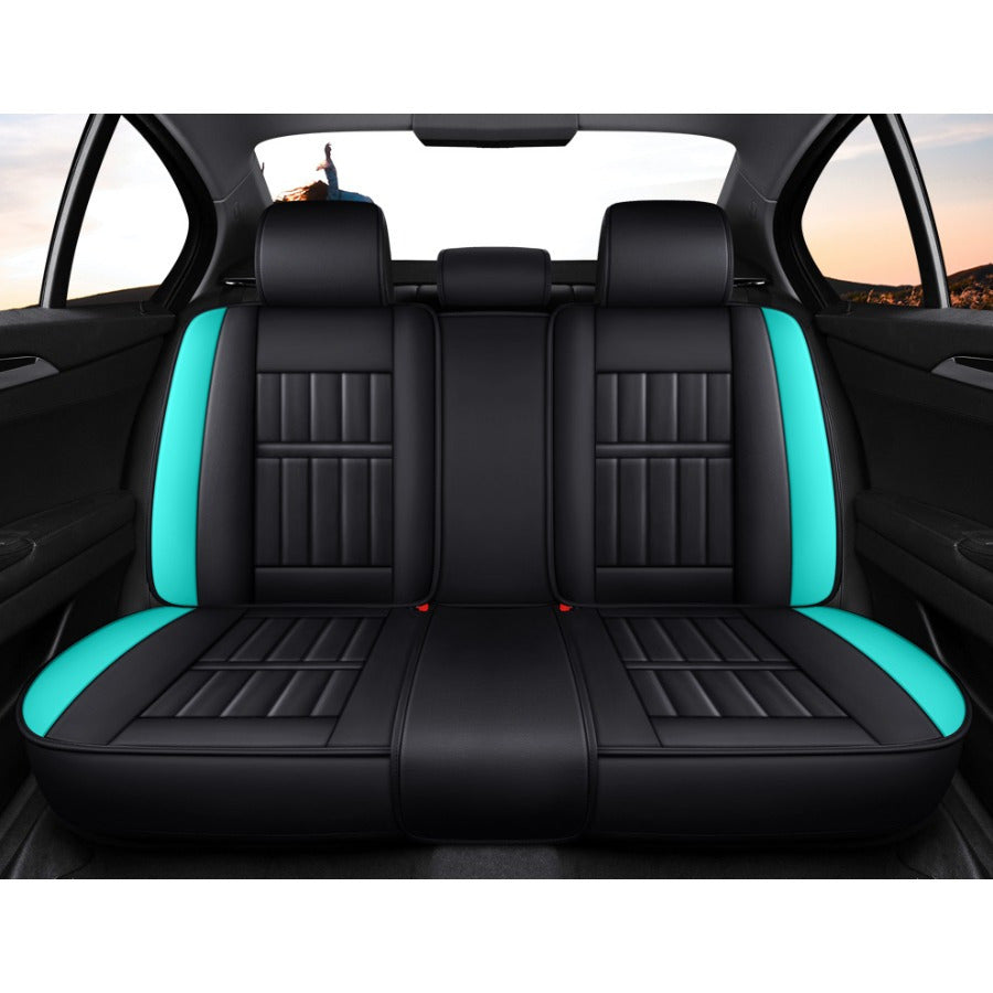 5 o'rindiqli EV avtomobil uchun qora faux charm qo'shimchalari bilan o'rindiq qoplamalari