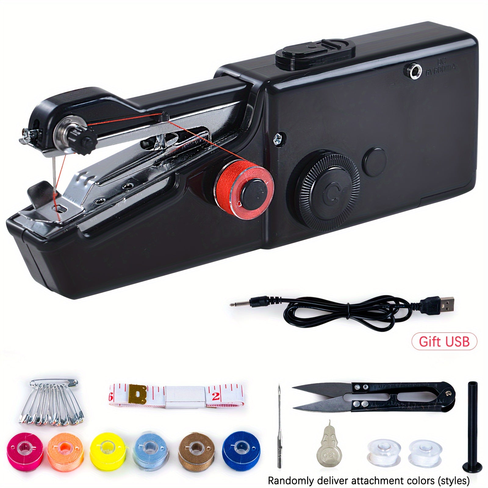 Мини электромобильная портативная швейная машина USB, работает от батареи, розовая