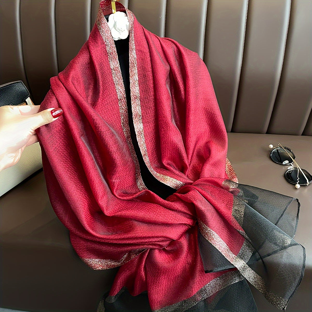 Bohemian Long Sequin Scarf Lightweight Airy Shawl for Beach, Festive or Daily Wear