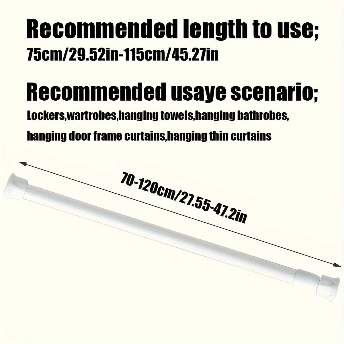 Telescopic Curtain Rod with Spring for Shower Curtains and Clothes Hanging Black White Wood Grain