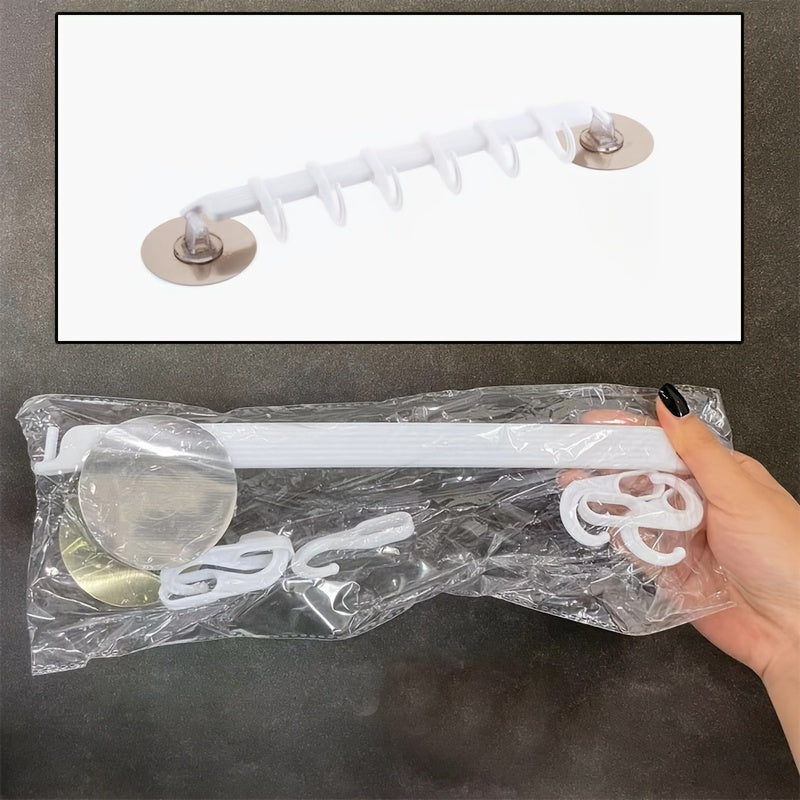 Art Deco Wall Mount Towel Rack with 6 Hooks and Adhesive Corner Shower Caddy