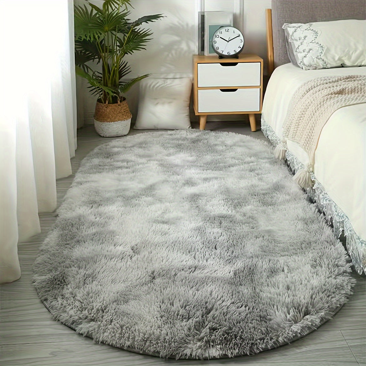Alfombra de área de felpa suave con pelo largo, antideslizante, resistente a la decoloración, lavable a máquina para sala de estar y dormitorio