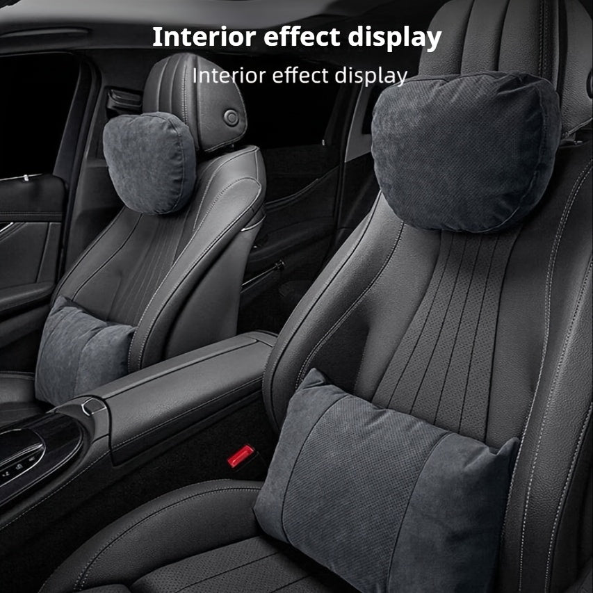 Universal Suede Headrest and Lumbar Support Combo Breathable Ergonomic Pillow Set