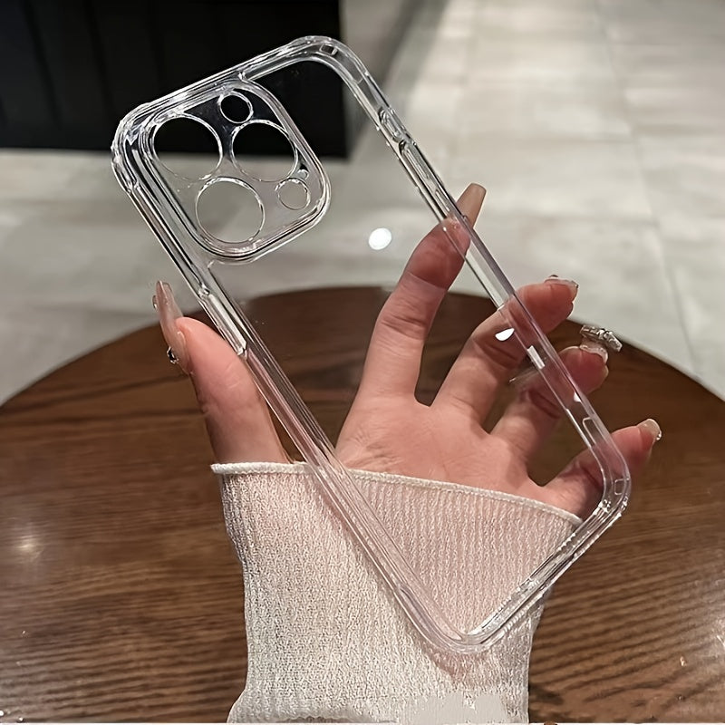 Transparent TPU Phone Case for iPhone 11 12 13 14 15 16 Pro Max with Lens Protection
