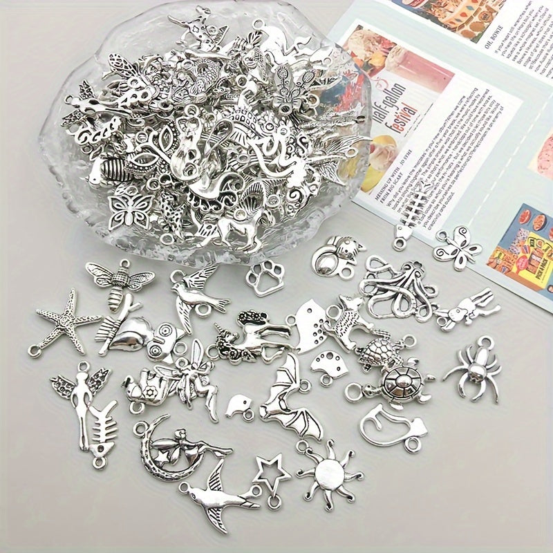 100 Pieces Metal Mixed Jewelry Charms Vintage Animal Charms for DIY Necklace Making