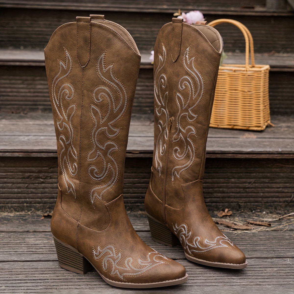 Women's Slip-On Western Cowboy Boots Light Color For Festivals Travel