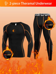 Men's Thermal Underwear Fleece Lined Long Sleeve Top and Pants for Winter Sports