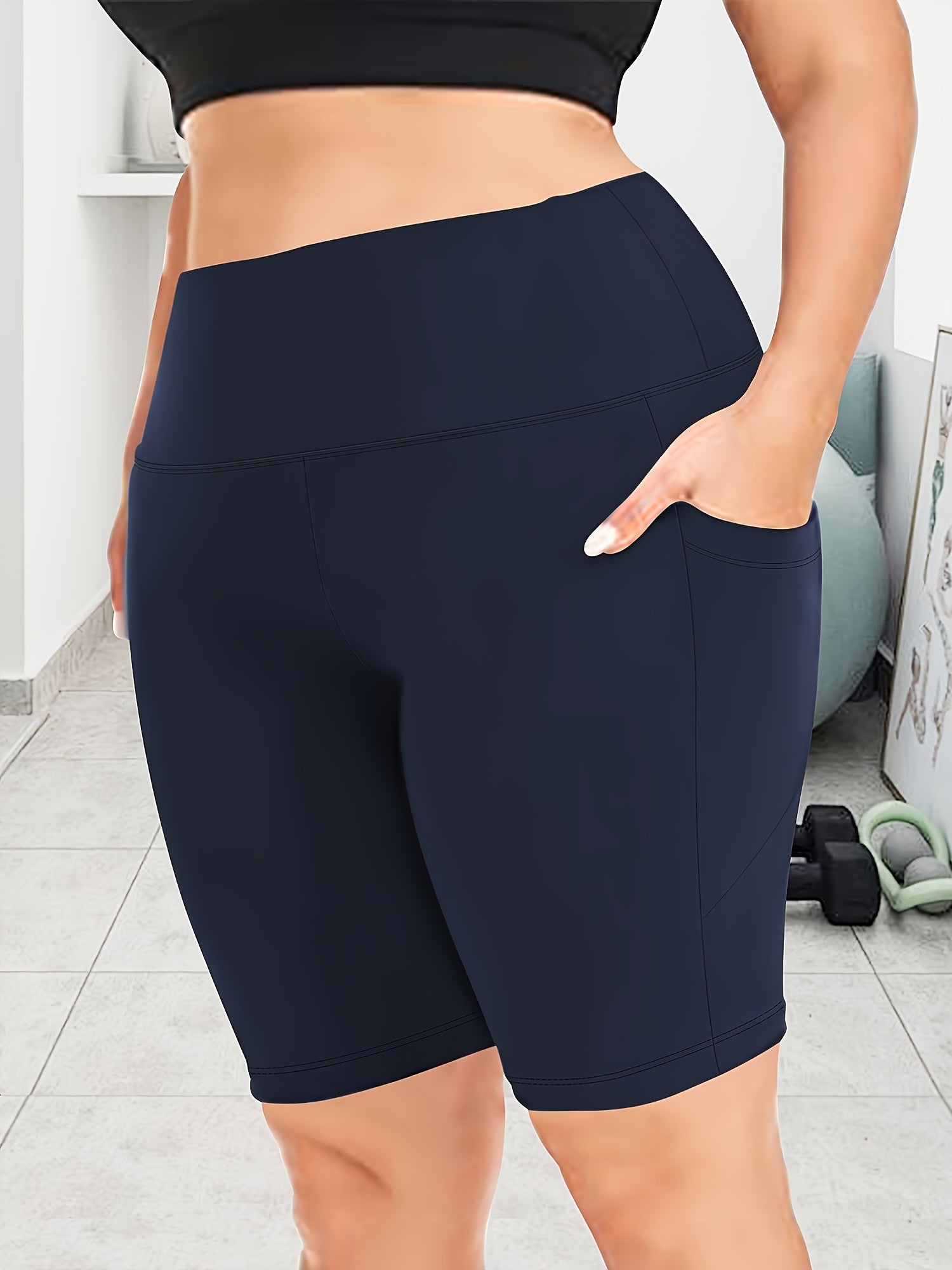 Plus Size High-Waisted Stretchy Shorts Casual Solid Color Summer Women