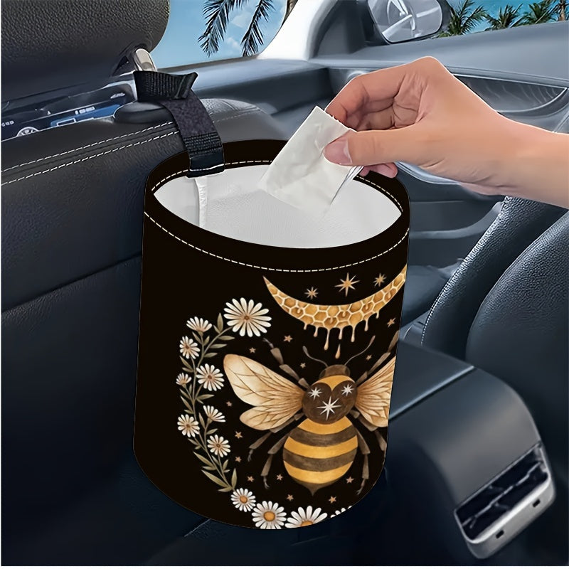 Unisex Bee Pattern Car Trash Can Dust Bin Organizer for Car Kitchen Camping