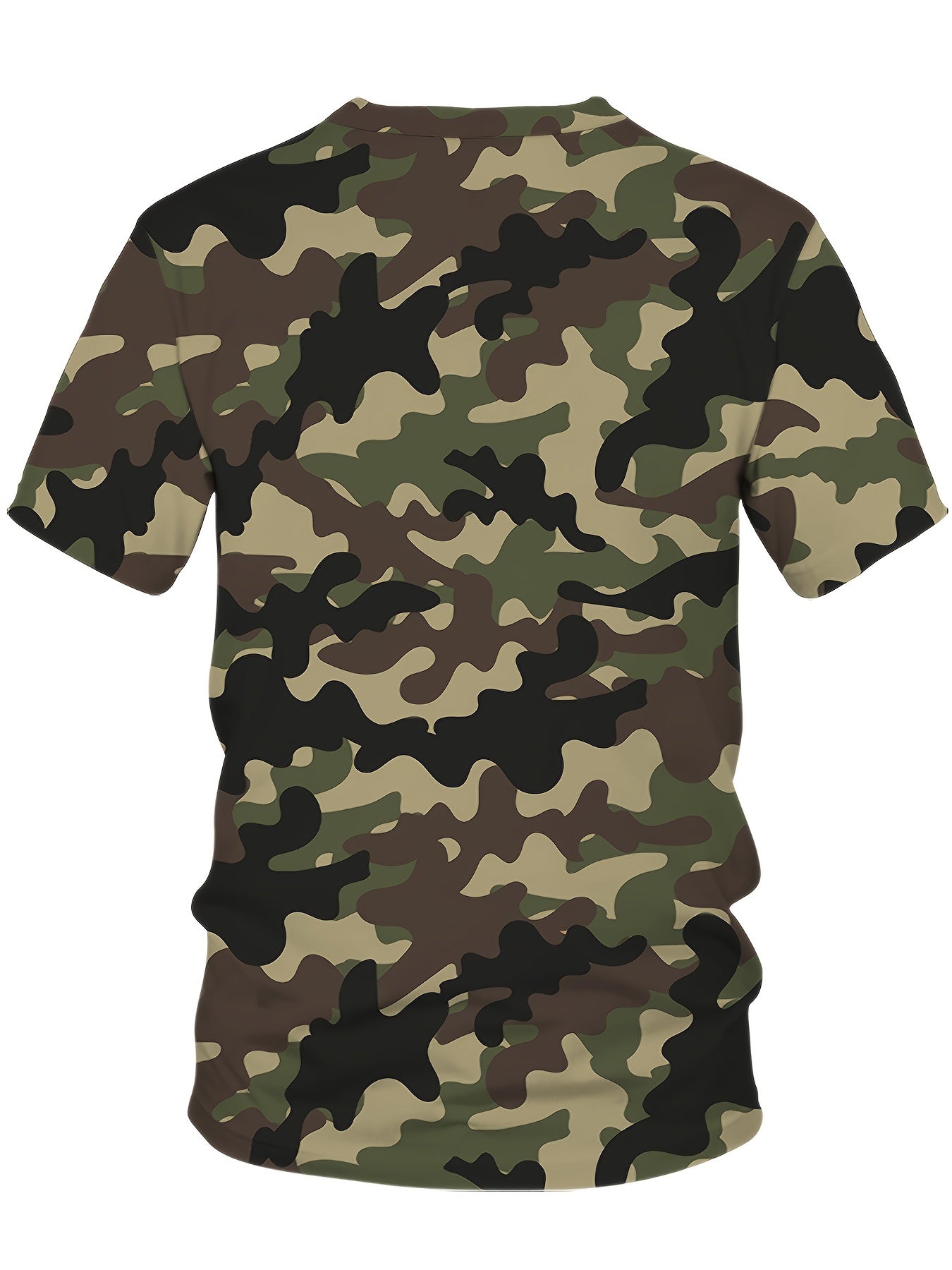 Camiseta de manga corta con cuello redondo de camuflaje para hombre, ropa casual de calle, poliéster y spandex