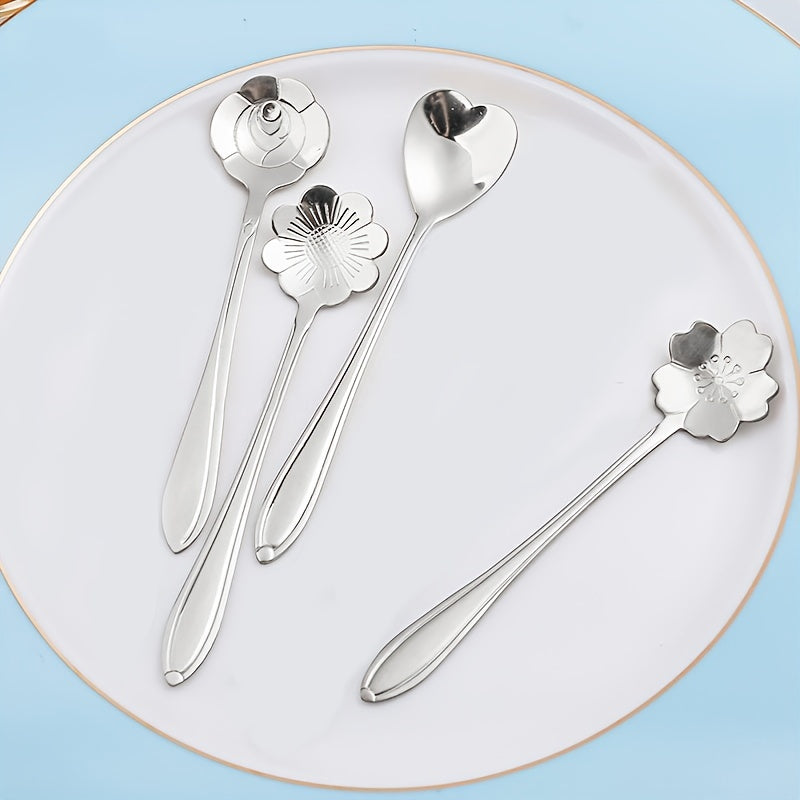 Stainless Steel Cherry Blossom Coffee and Dessert Spoons Set