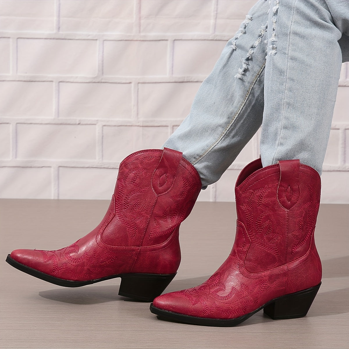 Women's Turquoise Ankle Boots Faux Cover Pointed Toe Block Heel Casual Shoes