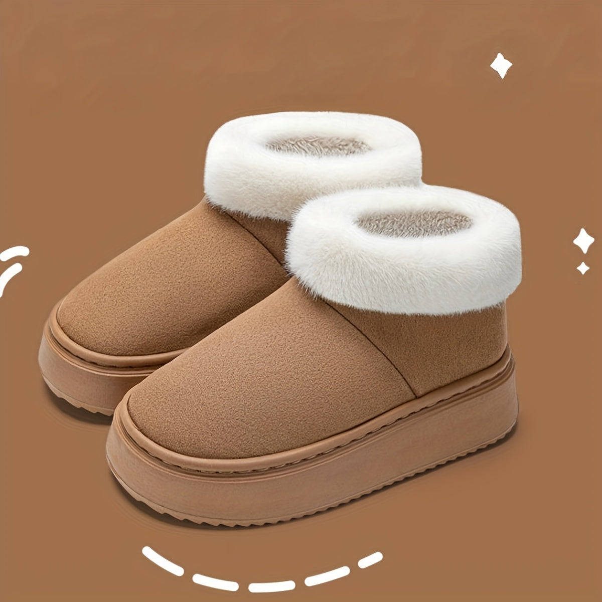 Women's Winter Slip-On Boots Soft Fabric Faux Fur Black Brown