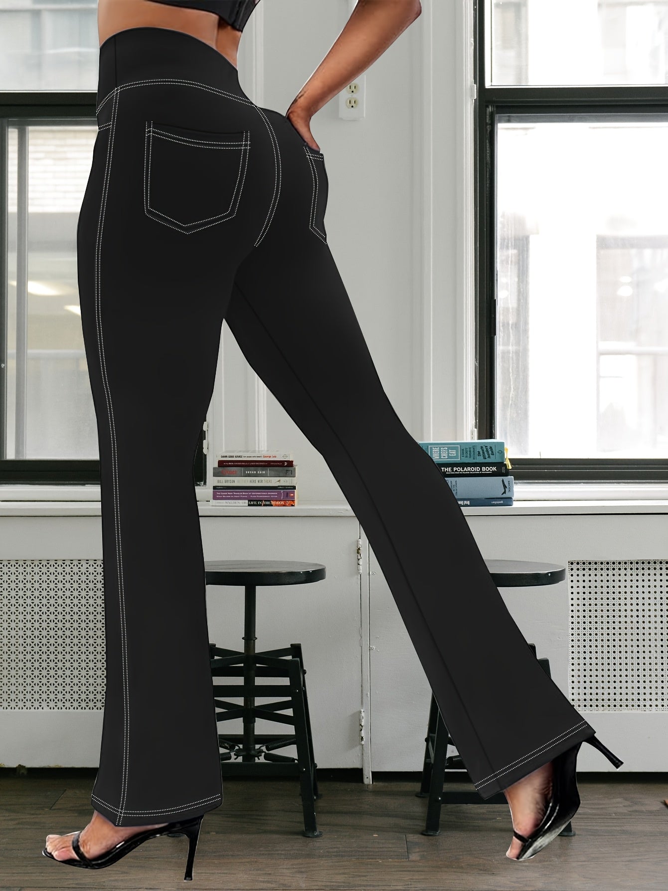 Women's Plus Size High Waist Flare Leg Pants Cotton Lounge Wear