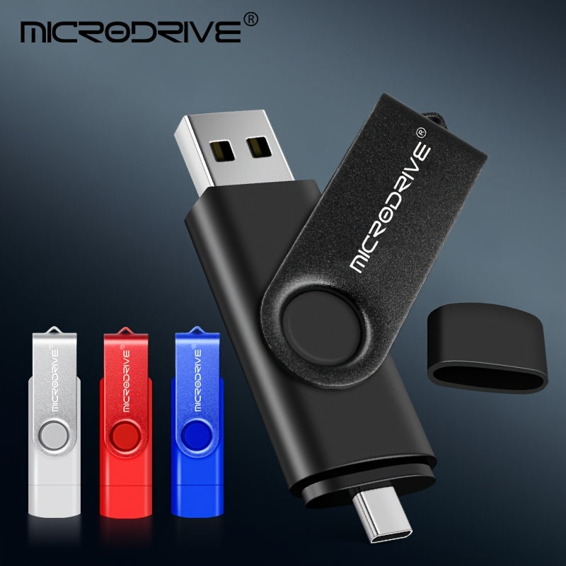 Unidad USB 2.0 de 4GB a 128GB con diseño metálico giratorio compatible con Type-C para Android Negro Azul