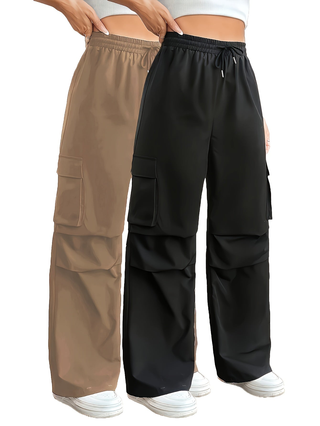 Plus Size Women's Cargo Pants with Elastic Waist and Pockets All-Season Trousers