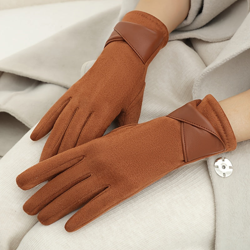 Women's Touchscreen Fleece Lined Gloves with Bowknot Design