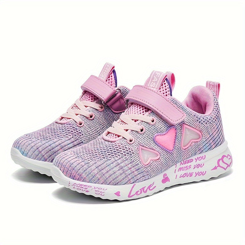 Girls' Pink Mesh Sneakers for Spring and Autumn with Round Toe and Lightweight EVA Sole